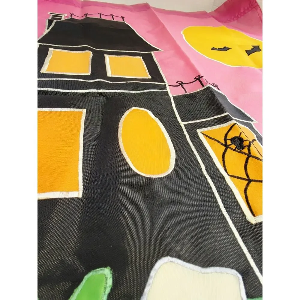 Vtg Halloween Garden Yard Flag Ghosts Night Moon Phantom Spirit Y2k 90's Banner